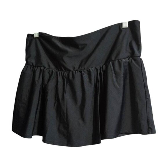 Christina Swim Mini Skirt Black Stretch Pull on Nylon with Briefs Pleated Front - Picture 1 of 4